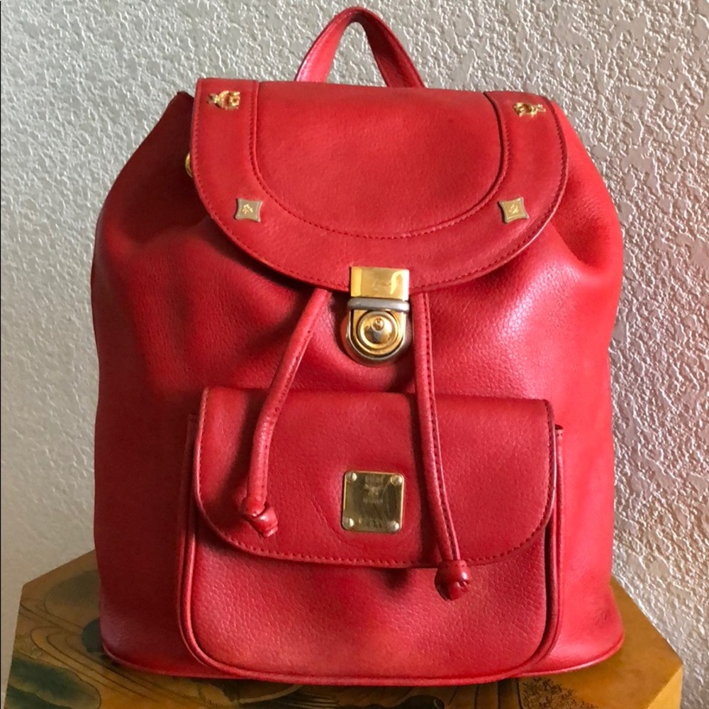 Authentic Vintage Red Leather MCM Backpack 🎒